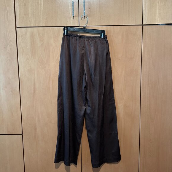 Banana Republic Wide-Leg Crinkled Satin Pull-On Pants Brown XXS - Picture 3 of 4